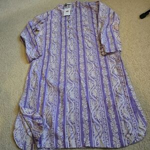 🌈NWT Khaadi 100% Cotton Long Sleeve Side Slits Boho Midi Dress